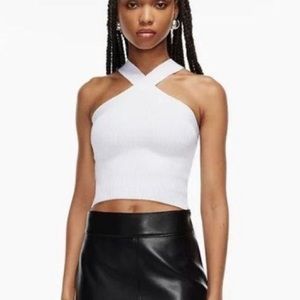 Aritzia White Sculpt Knit Cross Tank